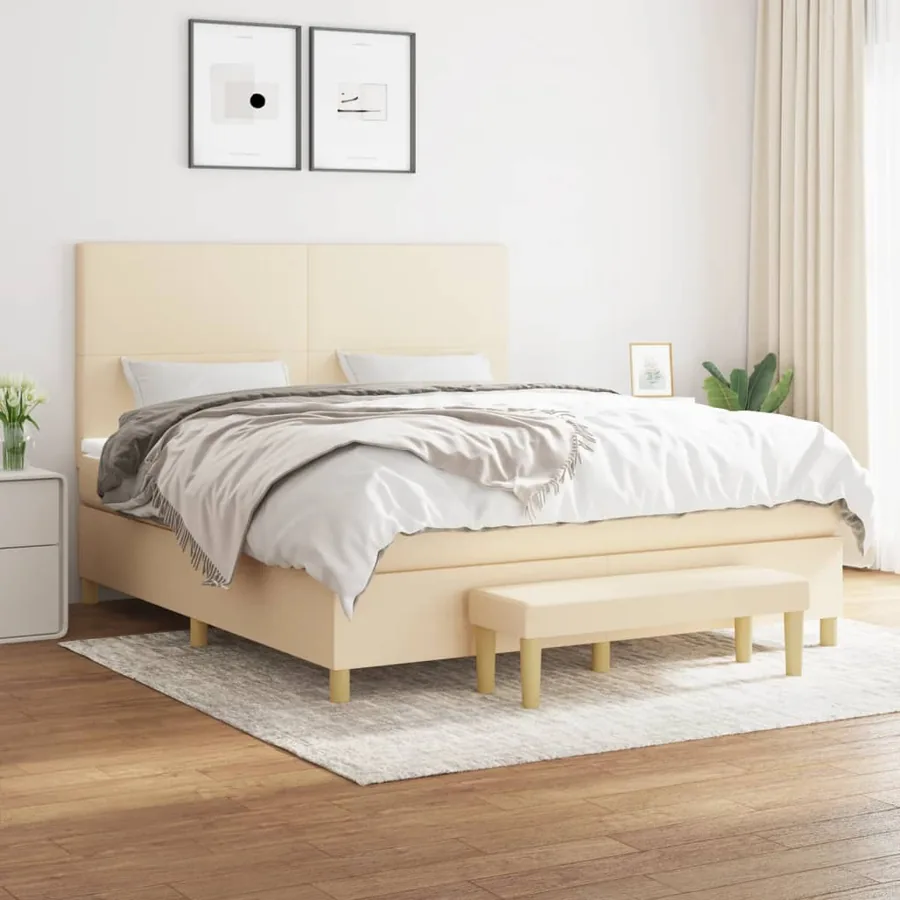 Sommier à lattes de lit avec matelas Crème 160x200 cm Tissu