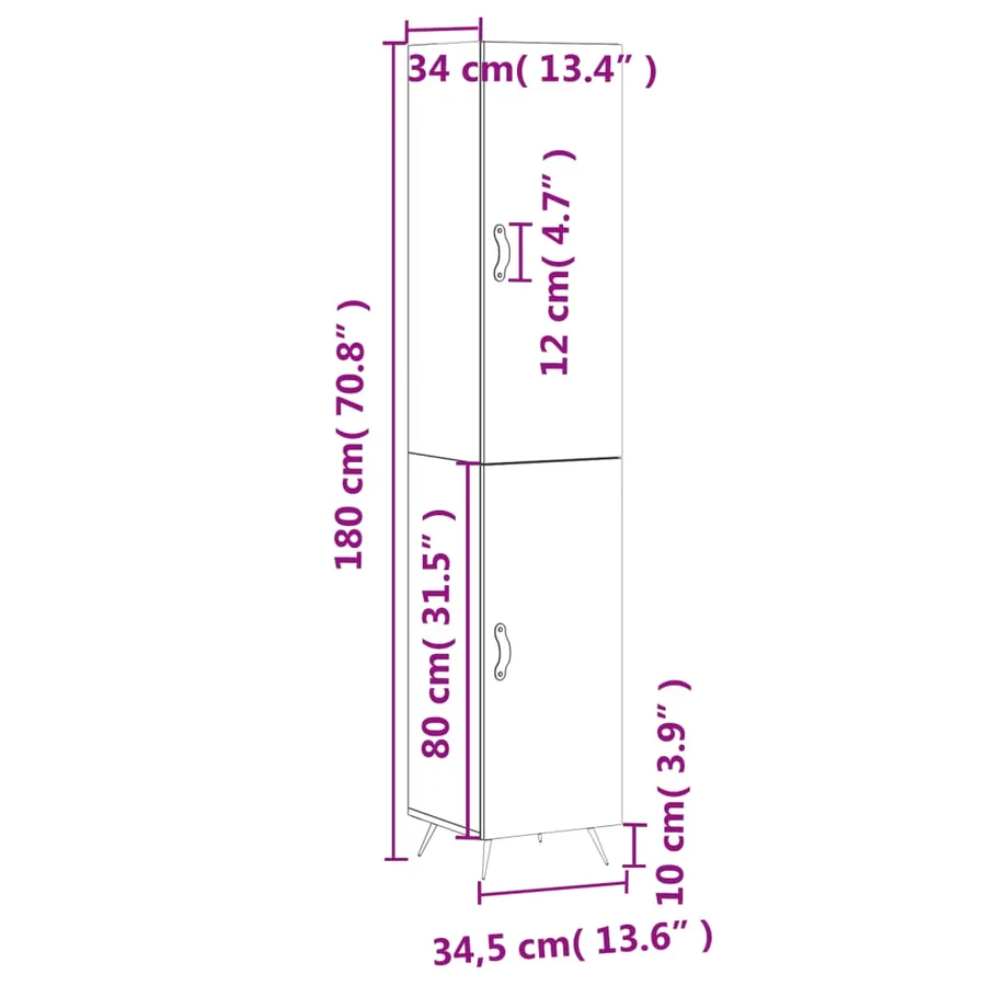 Buffet haut Gris béton 34,5x34x180 cm Bois d'ingénierie - 13