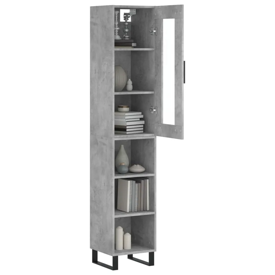 Buffet haut Gris béton 34,5x34x180 cm Bois d'ingénierie - 3