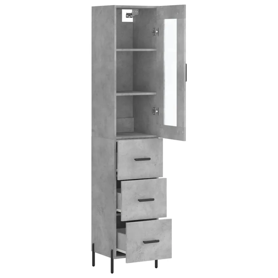 Buffet haut Gris béton 34,5x34x180 cm Bois d'ingénierie - 4