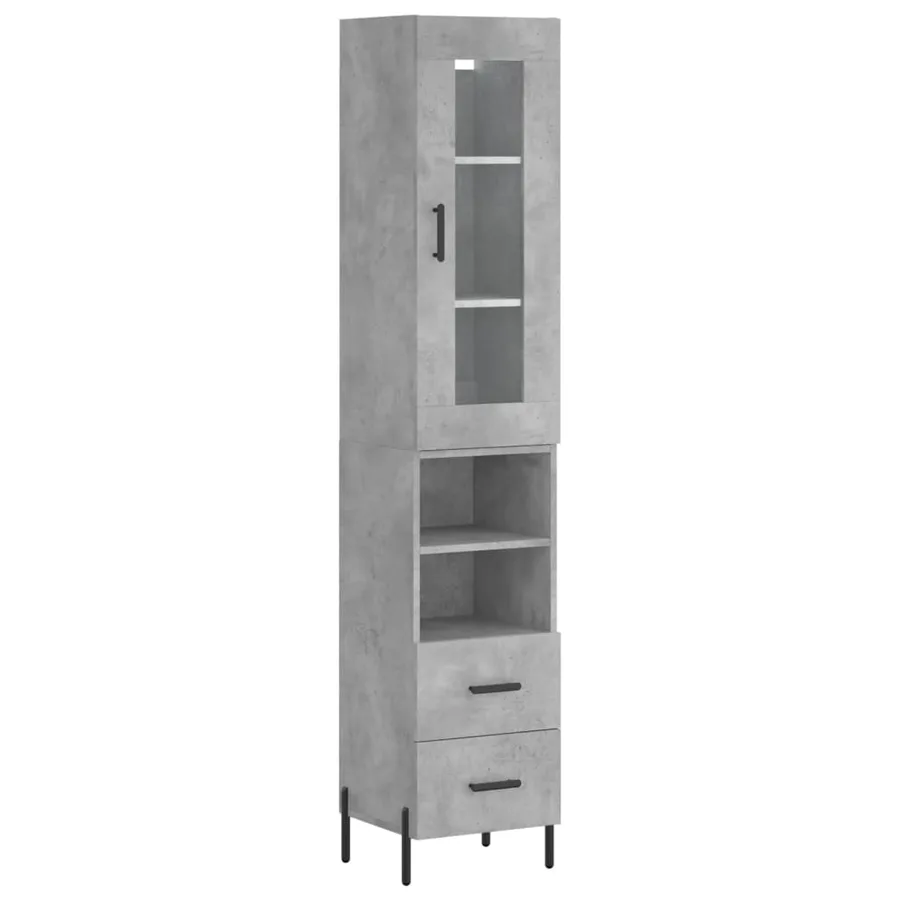 Buffet haut Gris béton 34,5x34x180 cm Bois d'ingénierie - 2