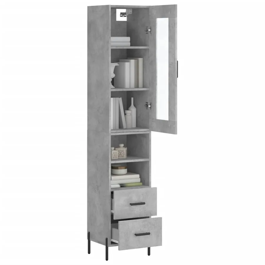 Buffet haut Gris béton 34,5x34x180 cm Bois d'ingénierie - 3
