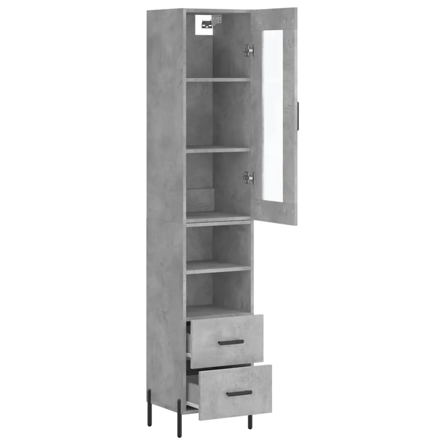 Buffet haut Gris béton 34,5x34x180 cm Bois d'ingénierie - 4