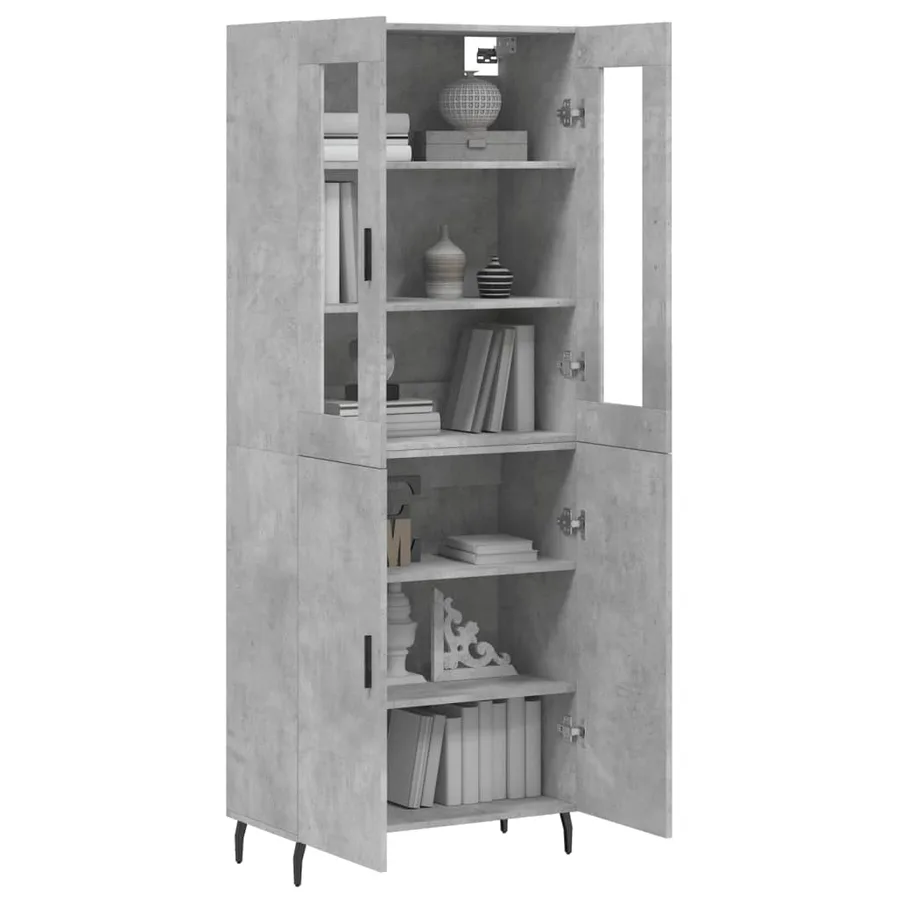 Buffet haut Gris béton 69,5x34x180 cm Bois d'ingénierie - 3