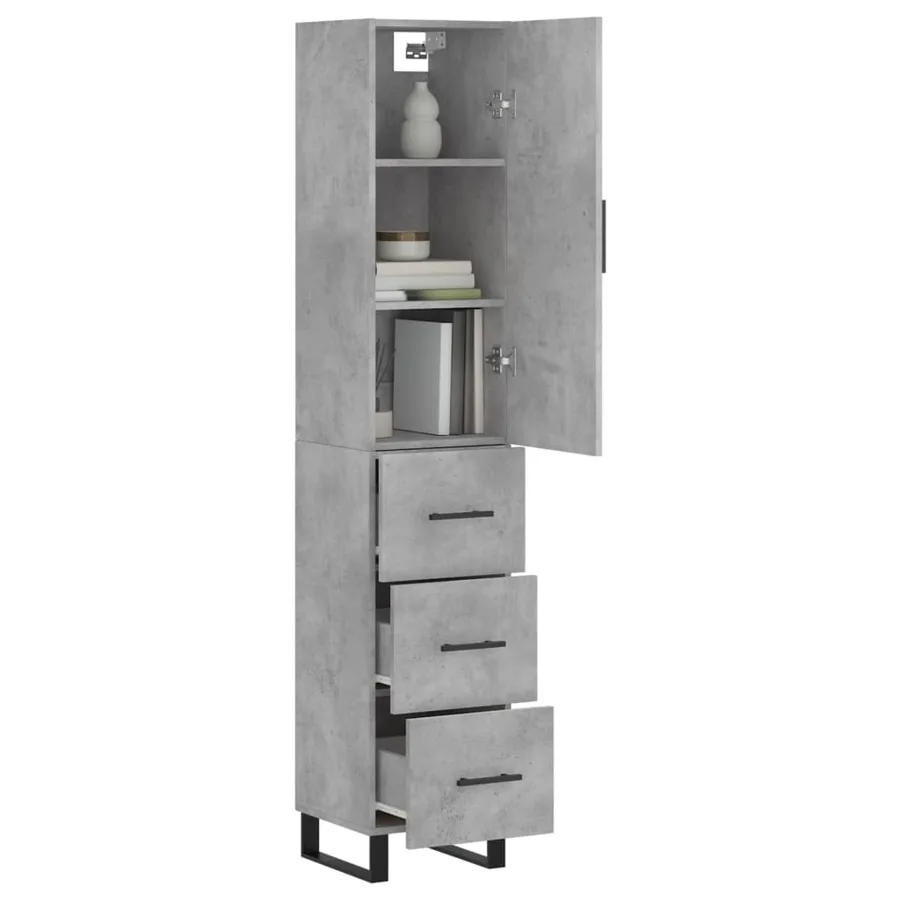 Buffet haut Gris béton 34,5x34x180 cm Bois d'ingénierie - 3