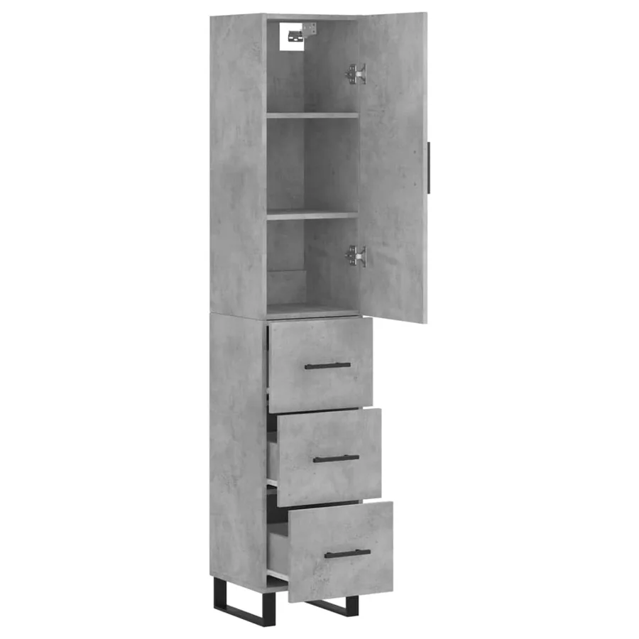 Buffet haut Gris béton 34,5x34x180 cm Bois d'ingénierie - 4