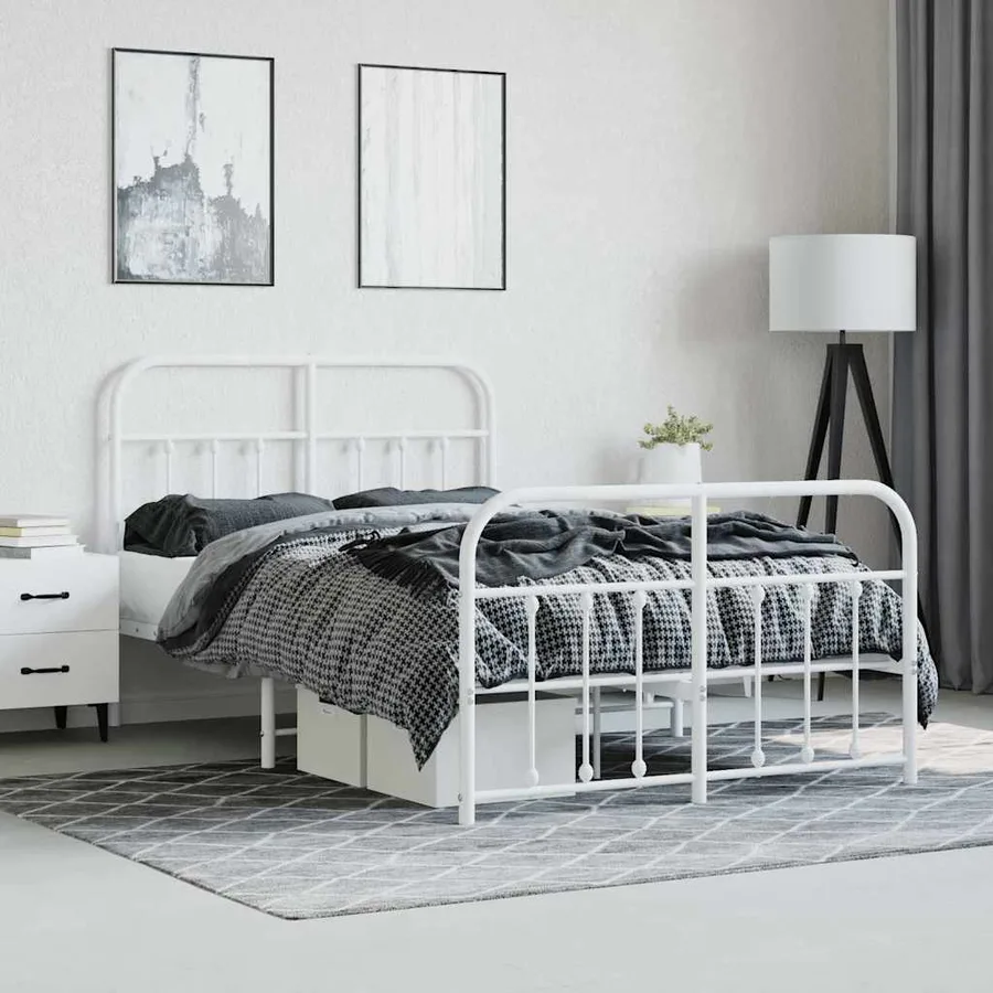 Cadre de lit métal sans matelas et pied de lit blanc 120x200 cm - 4