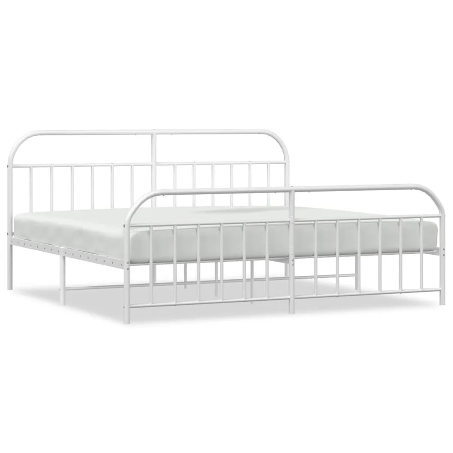 Cadre de lit métal sans matelas et pied de lit blanc 200x200 cm - 2