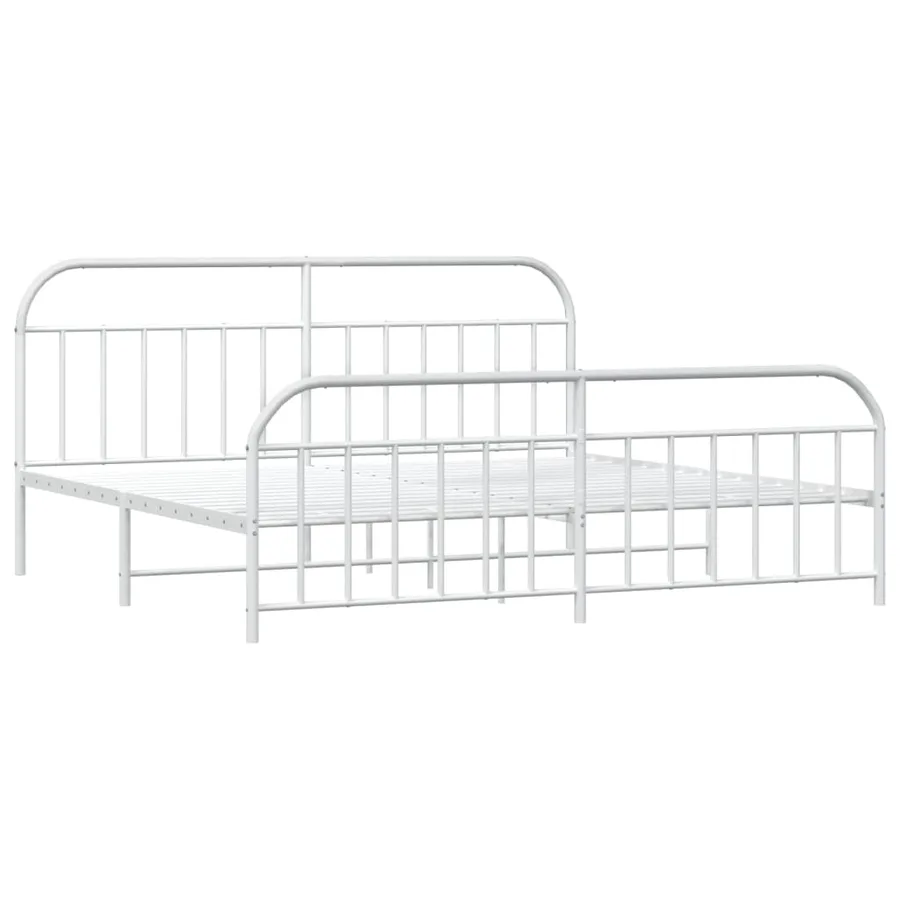 Cadre de lit métal sans matelas et pied de lit blanc 200x200 cm - 3