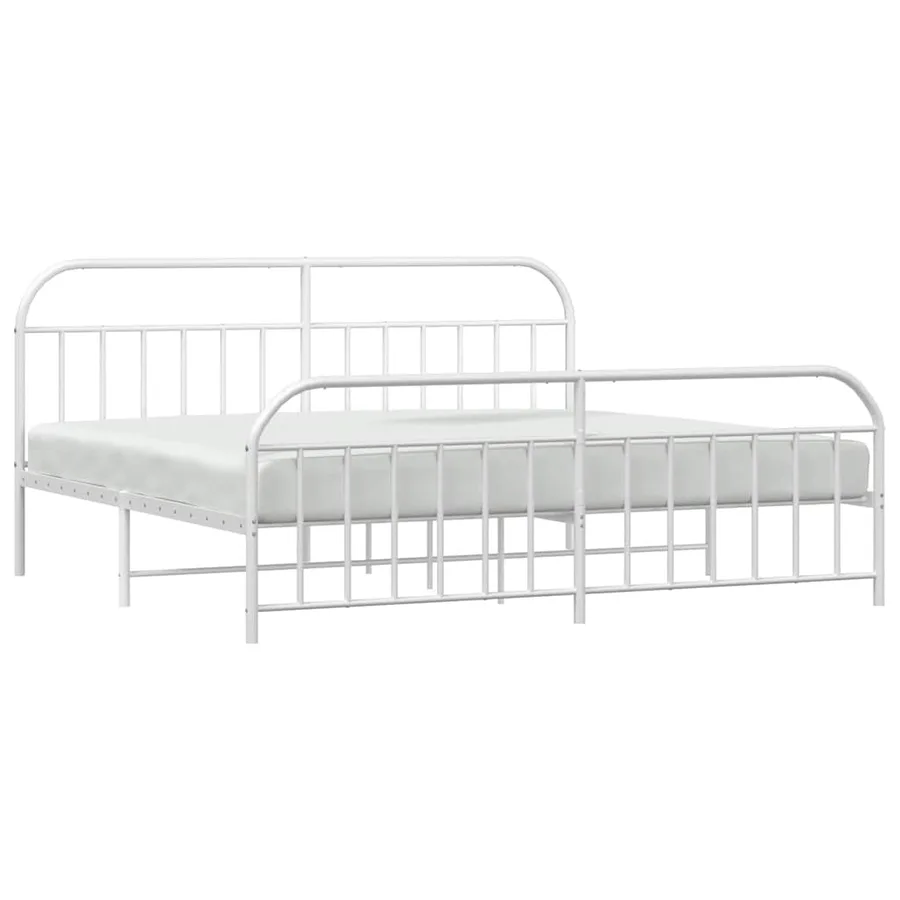 Cadre de lit métal sans matelas et pied de lit blanc 200x200 cm - 5