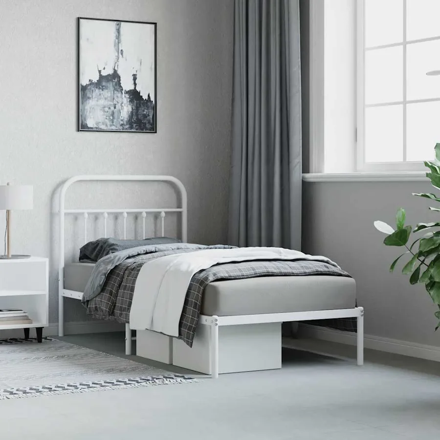 Cadre de lit métal sans matelas avec tête de lit blanc 90x200cm - 4