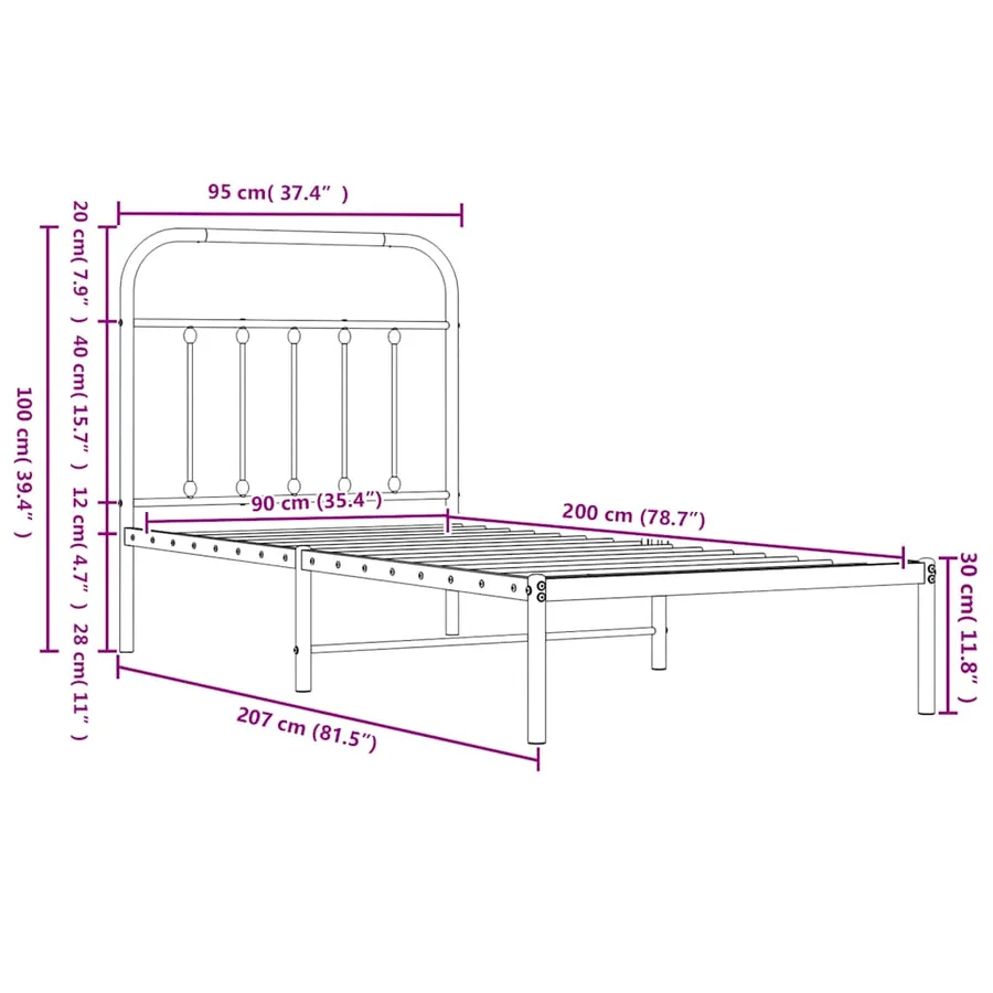 Cadre de lit métal sans matelas avec tête de lit blanc 90x200cm - 9