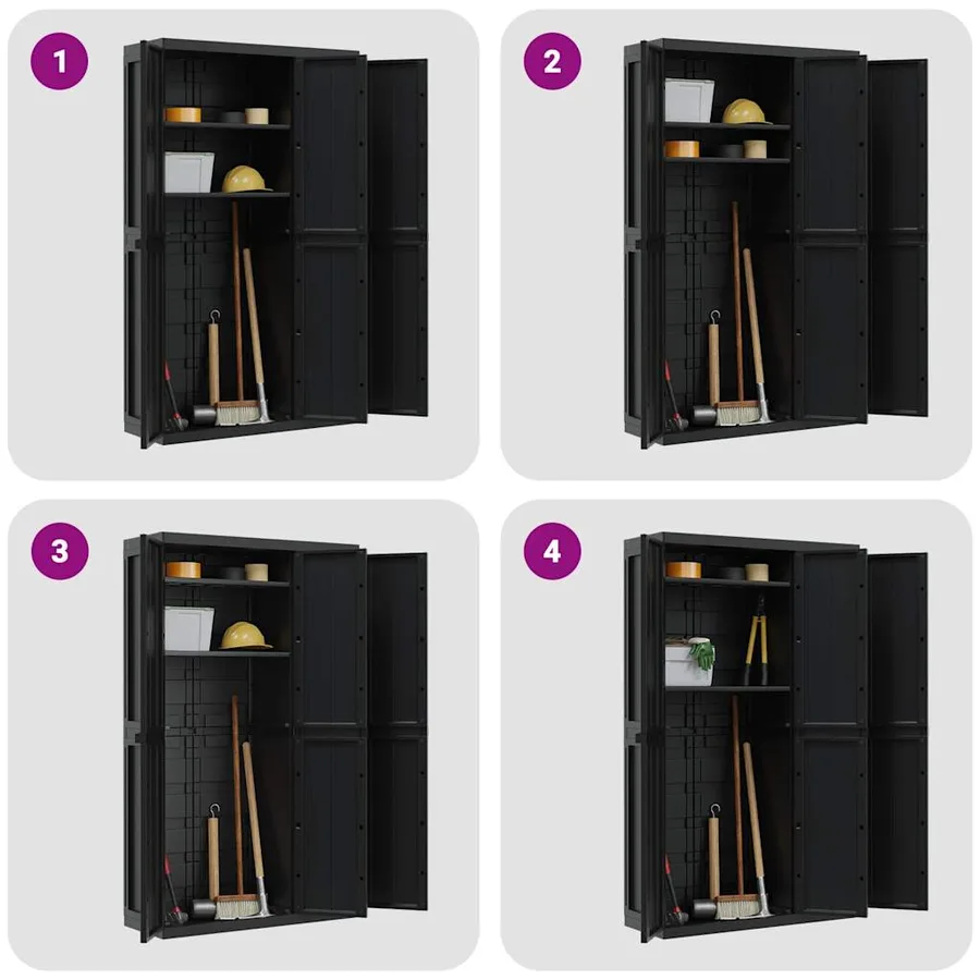 Armoire de rangement d'extérieur noir 97x37x165 cm PP - 9