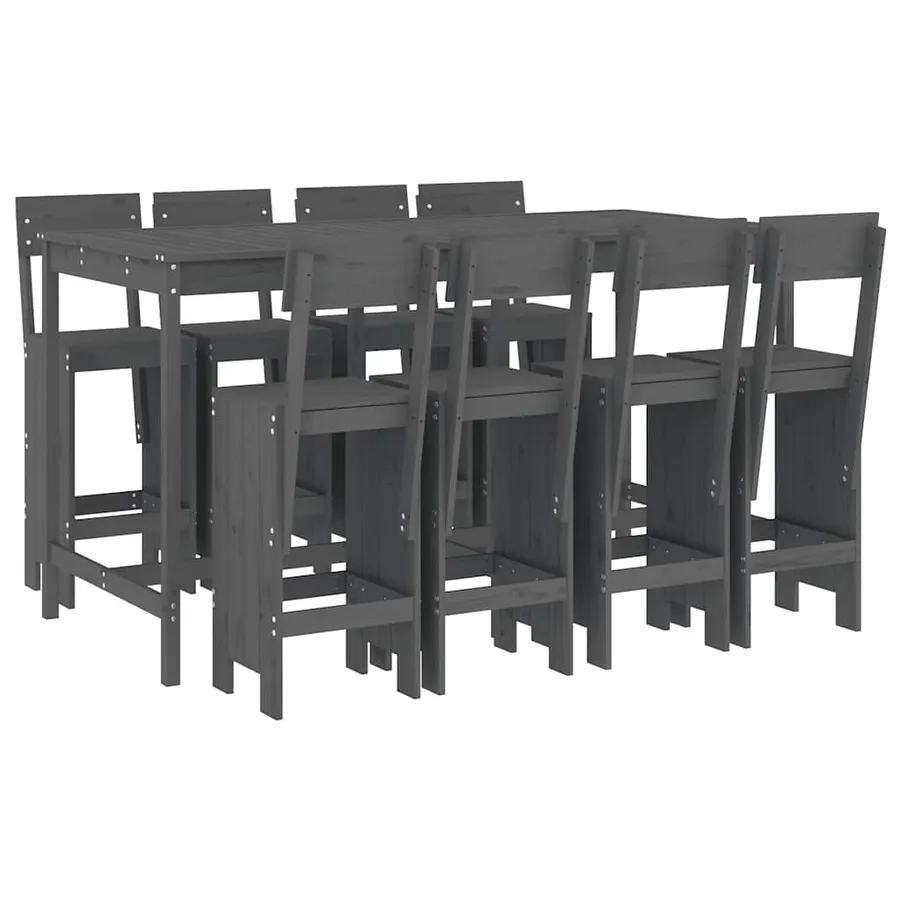 Ensemble de bar de jardin 9 pcs gris bois de pin massif - 2