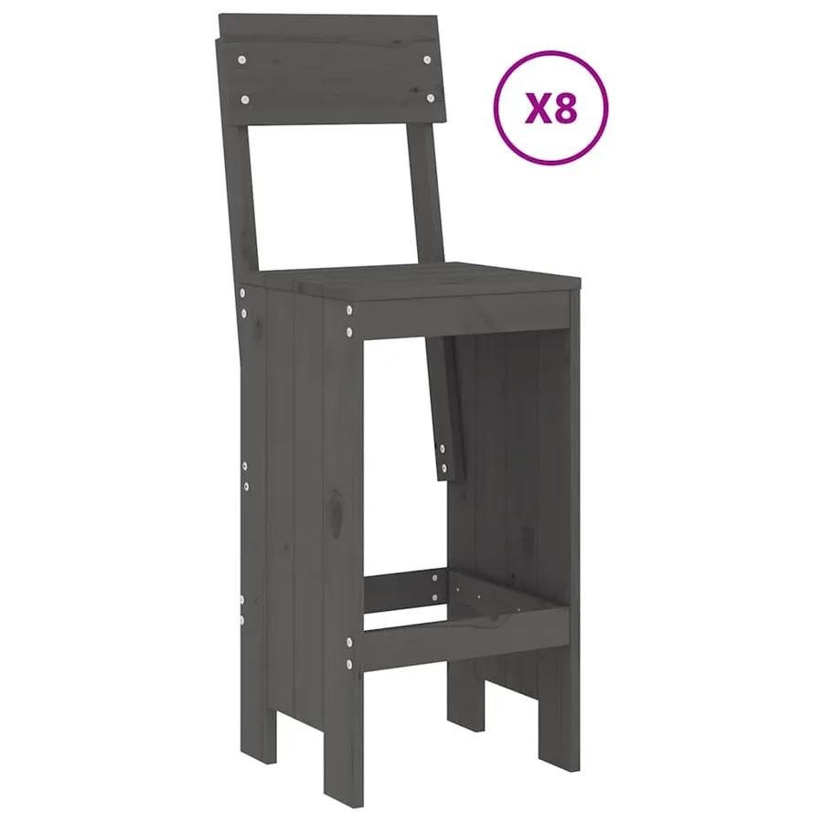 Ensemble de bar de jardin 9 pcs gris bois de pin massif - 3