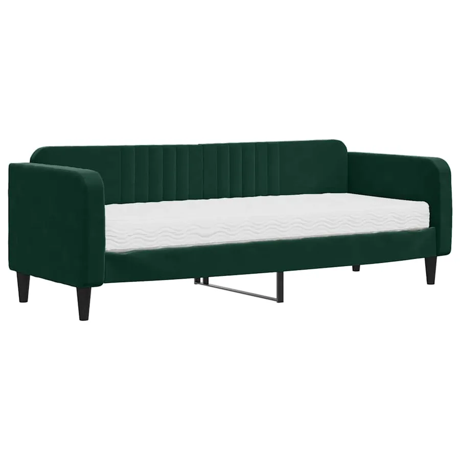 Lit de jour avec matelas vert foncé 80x200 cm velours - 2