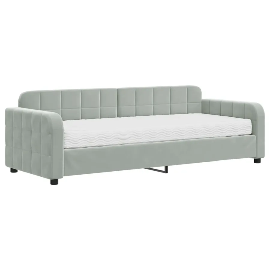 Lit de jour avec matelas gris clair 80x200 cm velours - 2