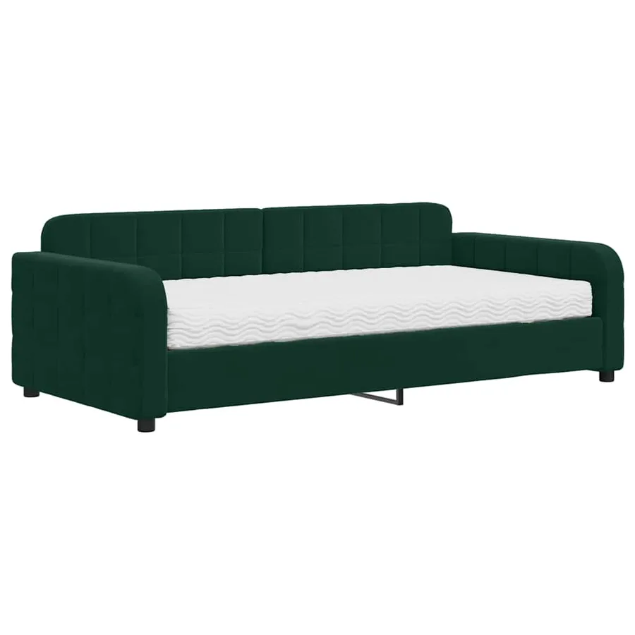 Lit de jour avec matelas vert foncé 100x200 cm velours - 2