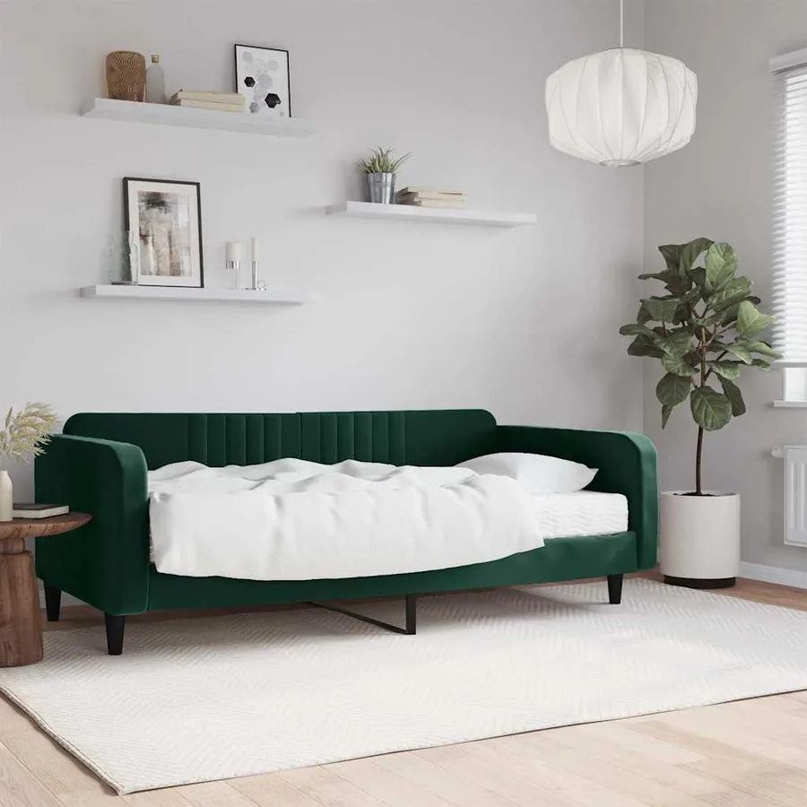 Lit de jour avec matelas vert foncé 100x200 cm velours