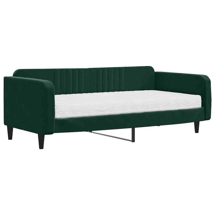 Lit de jour avec matelas vert foncé 100x200 cm velours - 2