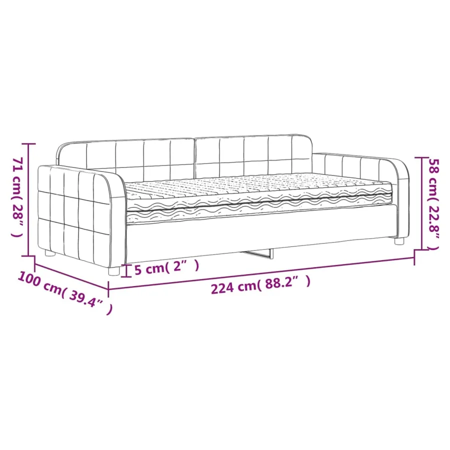 Lit de jour avec matelas noir 90x200 cm velours - 12