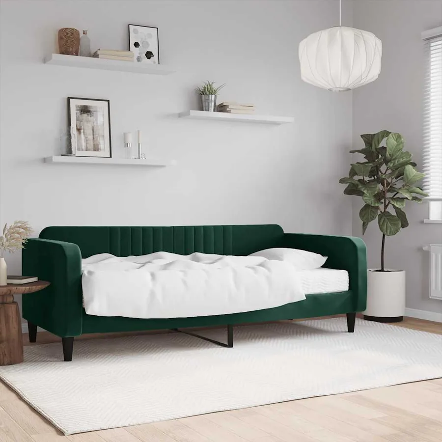 Lit de jour avec matelas vert foncé 90x200 cm velours