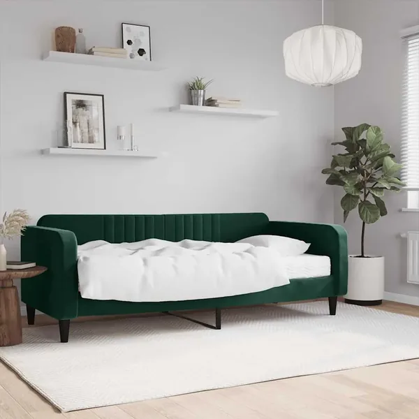 Lit de jour avec matelas vert foncé 90x200 cm velours