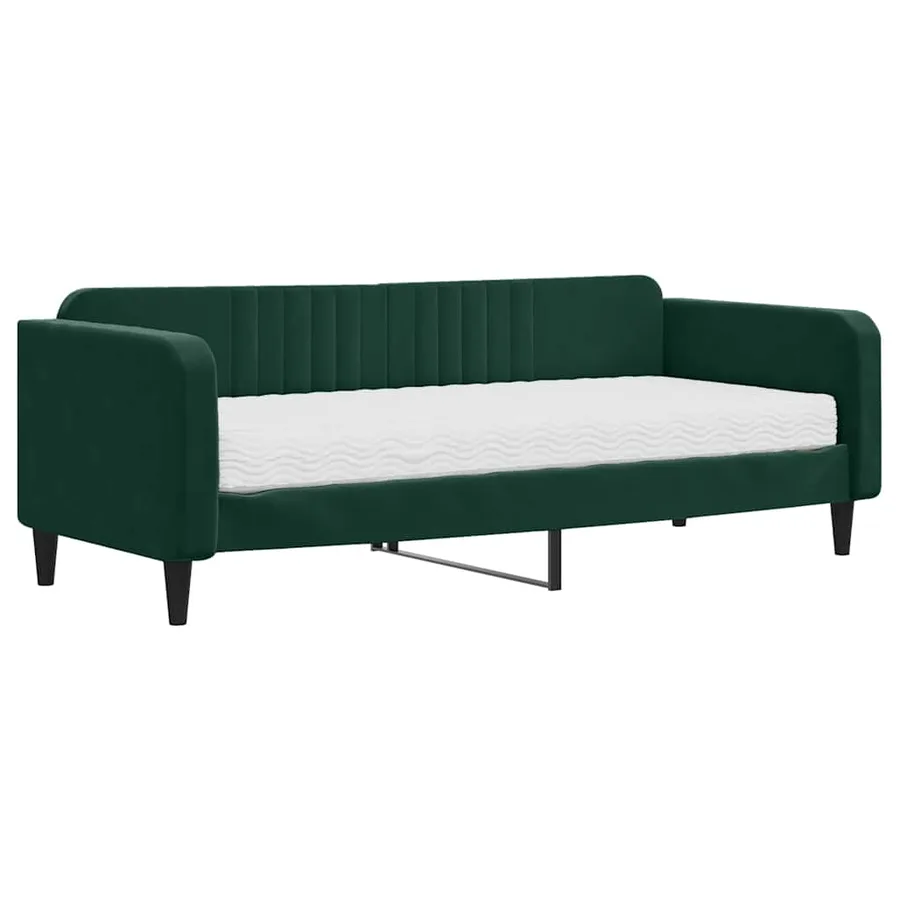 Lit de jour avec matelas vert foncé 90x200 cm velours - 2