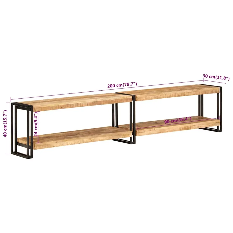 Meuble TV 200x30x40 cm bois massif de manguier - 7