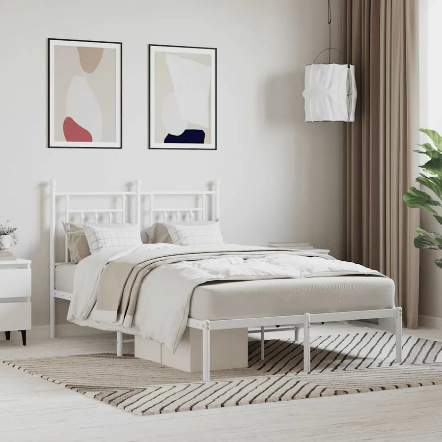 Cadre de lit métal sans matelas et tête de lit blanc 120x190 cm