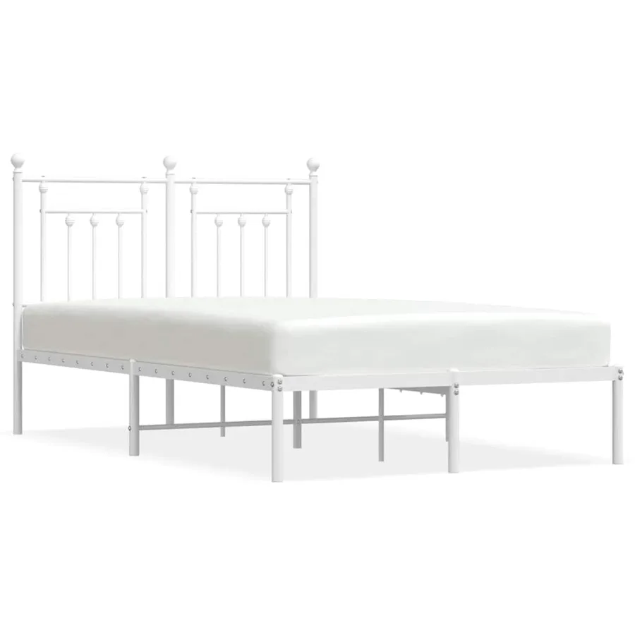Cadre de lit métal sans matelas et tête de lit blanc 120x190 cm - 2