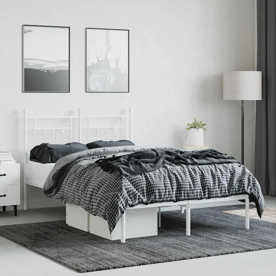 Cadre de lit métal sans matelas et tête de lit blanc 120x190 cm - 4