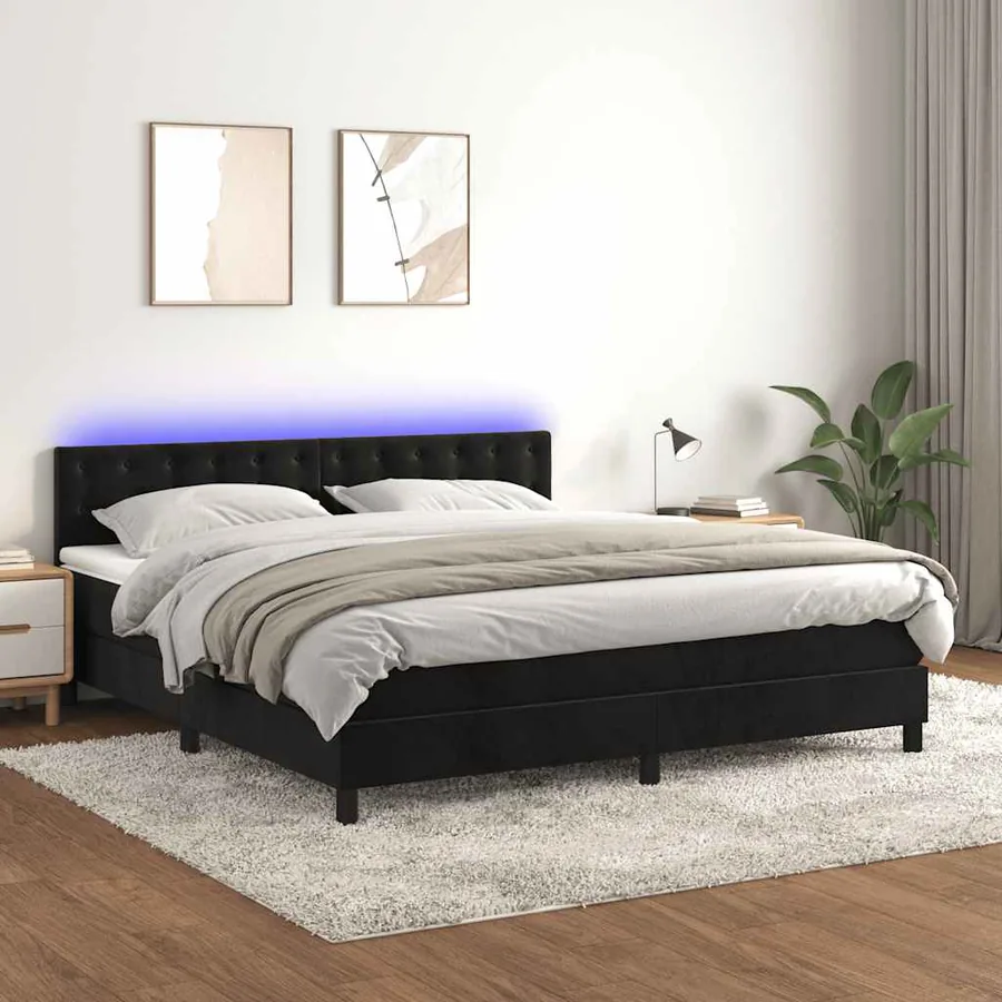 Sommier à lattes de lit avec matelas et LED Noir 160x200 cm