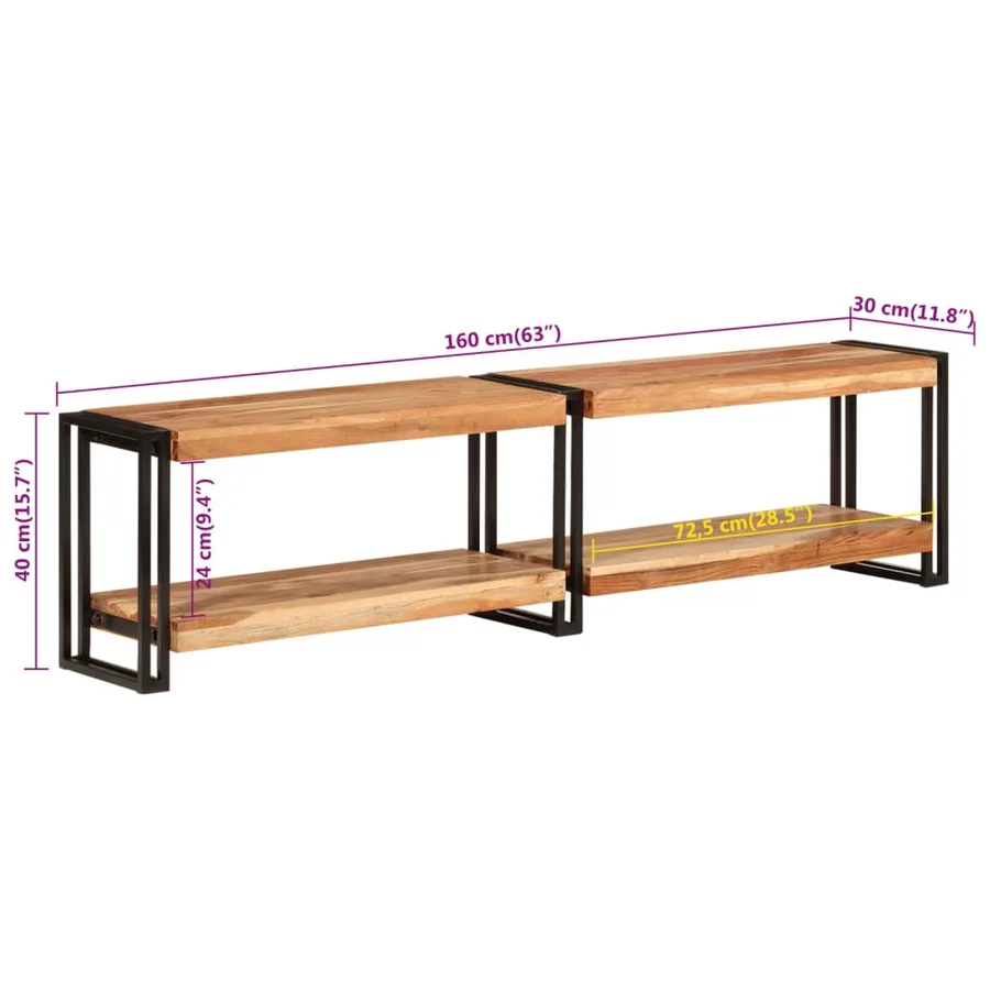 Meuble TV 160x30x40 cm bois d'acacia massif - 7