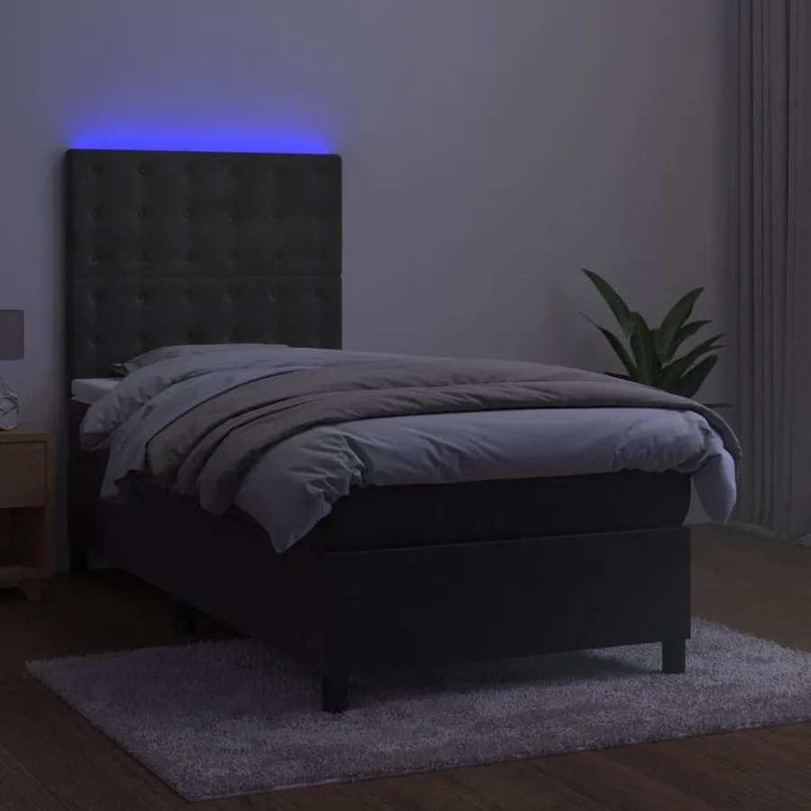 Sommier à lattes de lit et matelas et LED Gris foncé 80x200 cm - 4
