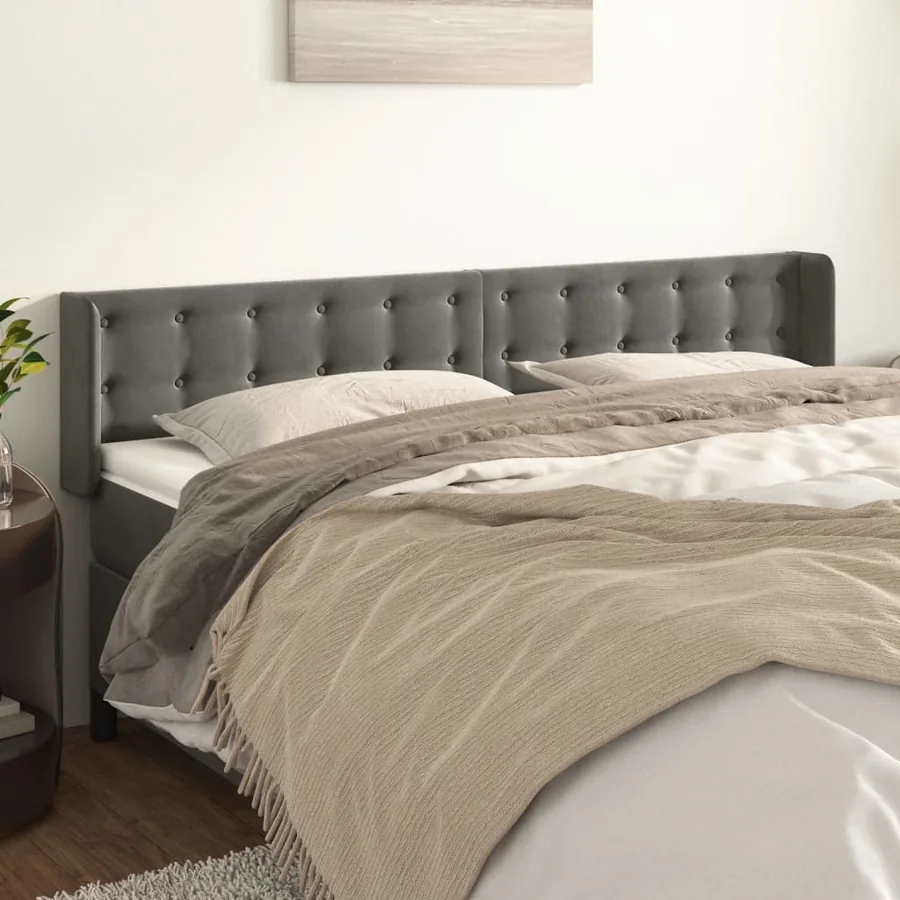 Tête de lit avec oreilles Gris foncé 163x16x78/88 cm Velours