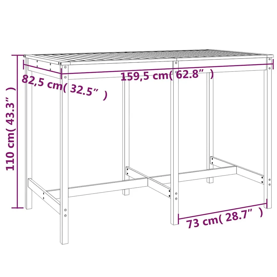 Ensemble de bar de jardin 7 pcs blanc bois de pin massif - 9