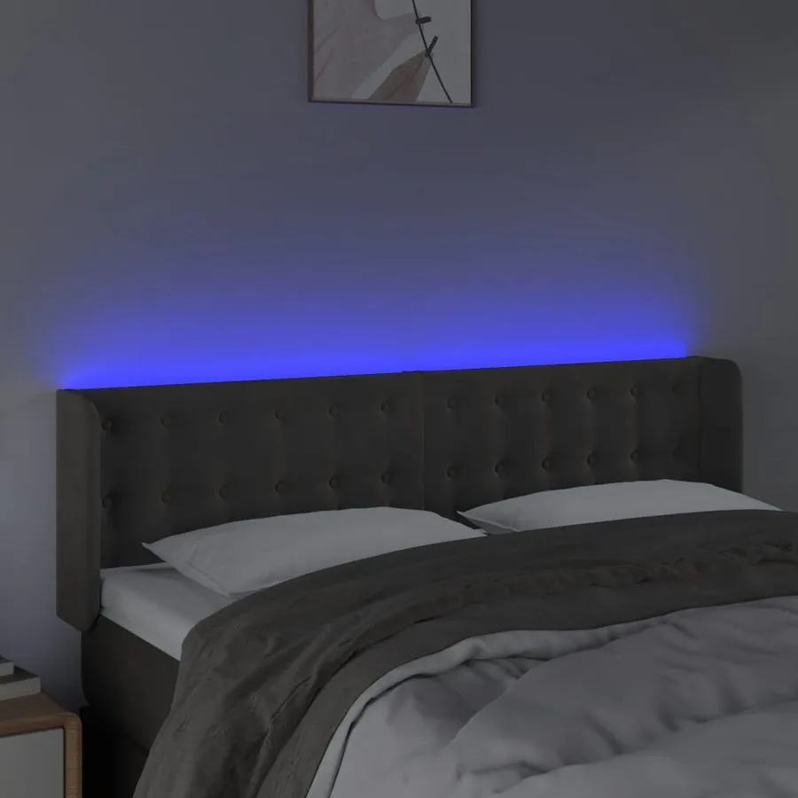 Tête de lit à LED Gris foncé 147x16x78/88 cm Velours - 4