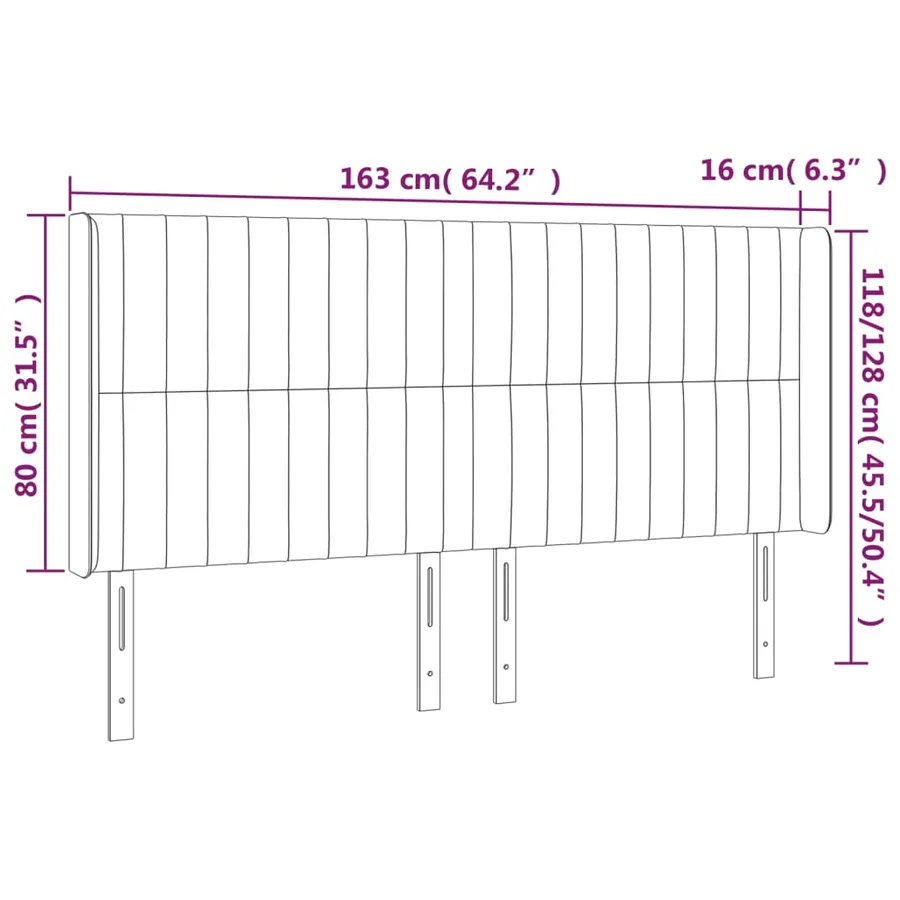 Tête de lit à LED Gris clair 163x16x118/128 cm Velours - 7