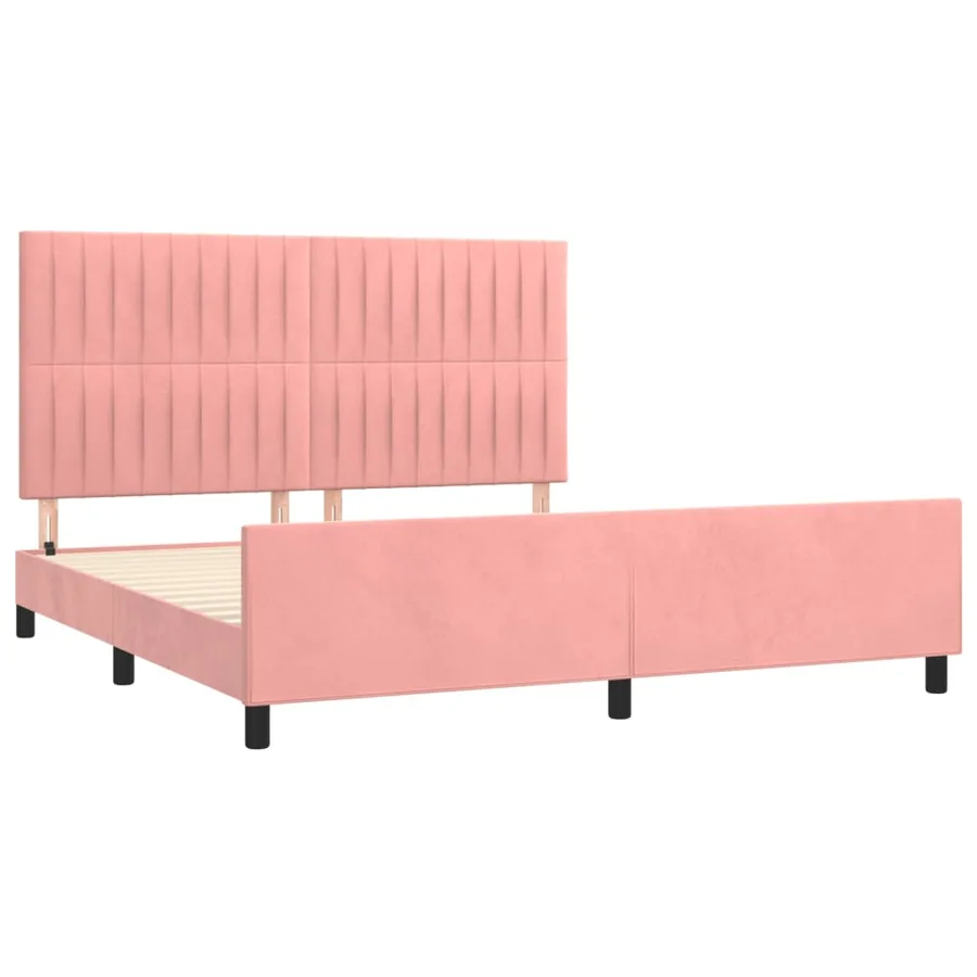 Cadre de lit sans matelas rose velours - 4