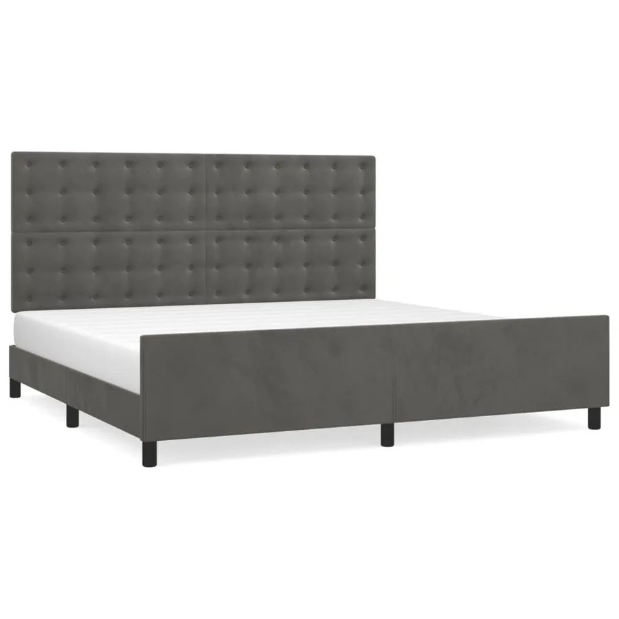 Cadre de lit sans matelas gris foncé 200x200 cm velours - 2