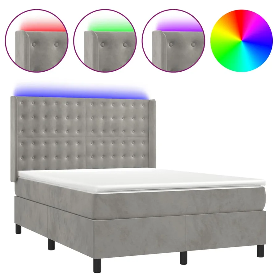 Sommier à lattes de lit matelas et LED Gris clair 140x190 cm - 2