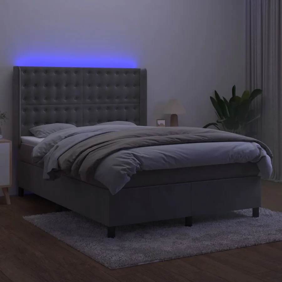 Sommier à lattes de lit matelas et LED Gris clair 140x190 cm - 3