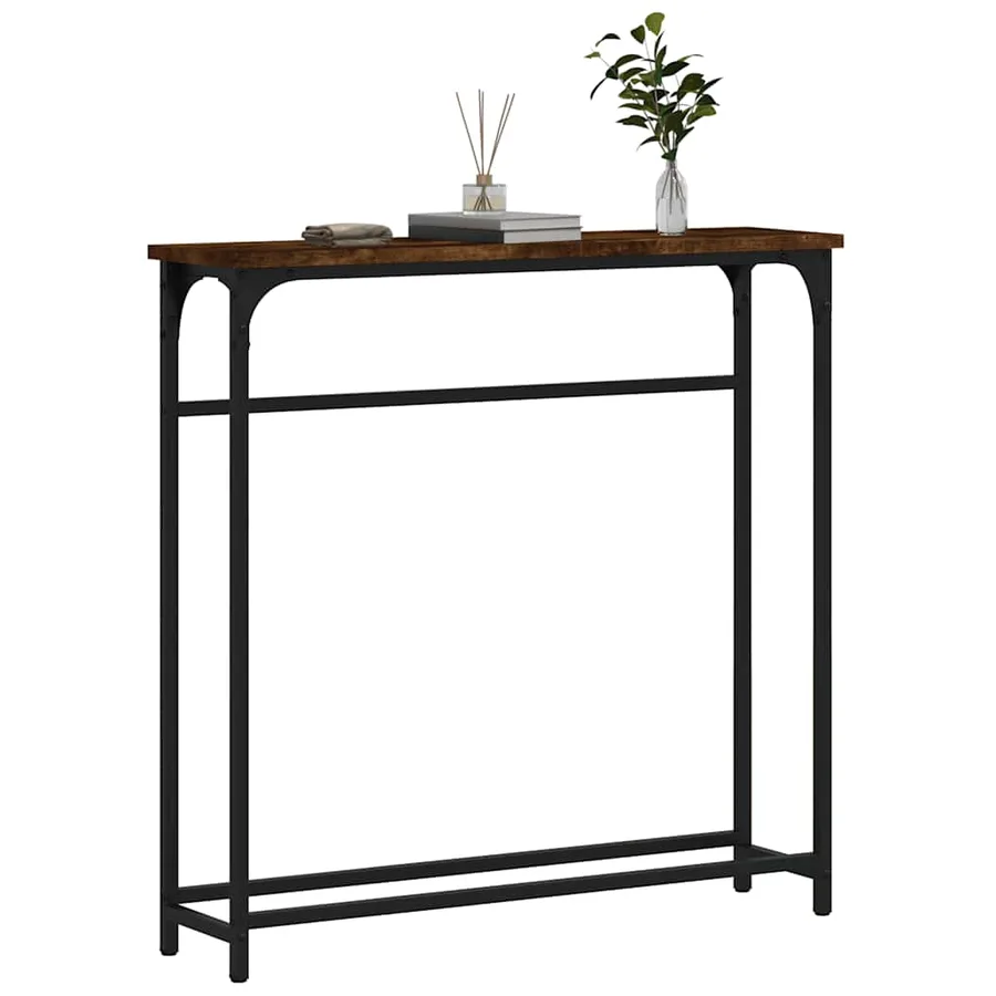 Table console chêne fumé 75x19,5x75 cm bois d'ingénierie - 3
