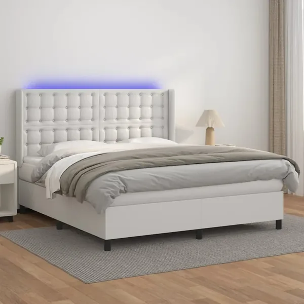 Sommier à lattes de lit matelas LED Blanc 160x200 cm Similicuir