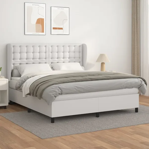 Sommier à lattes de lit avec matelas Blanc 160x200cm Similicuir