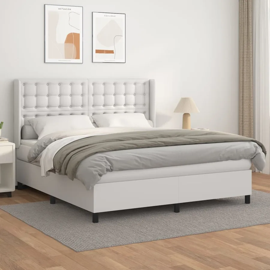 Sommier à lattes de lit avec matelas Blanc 160x200cm Similicuir