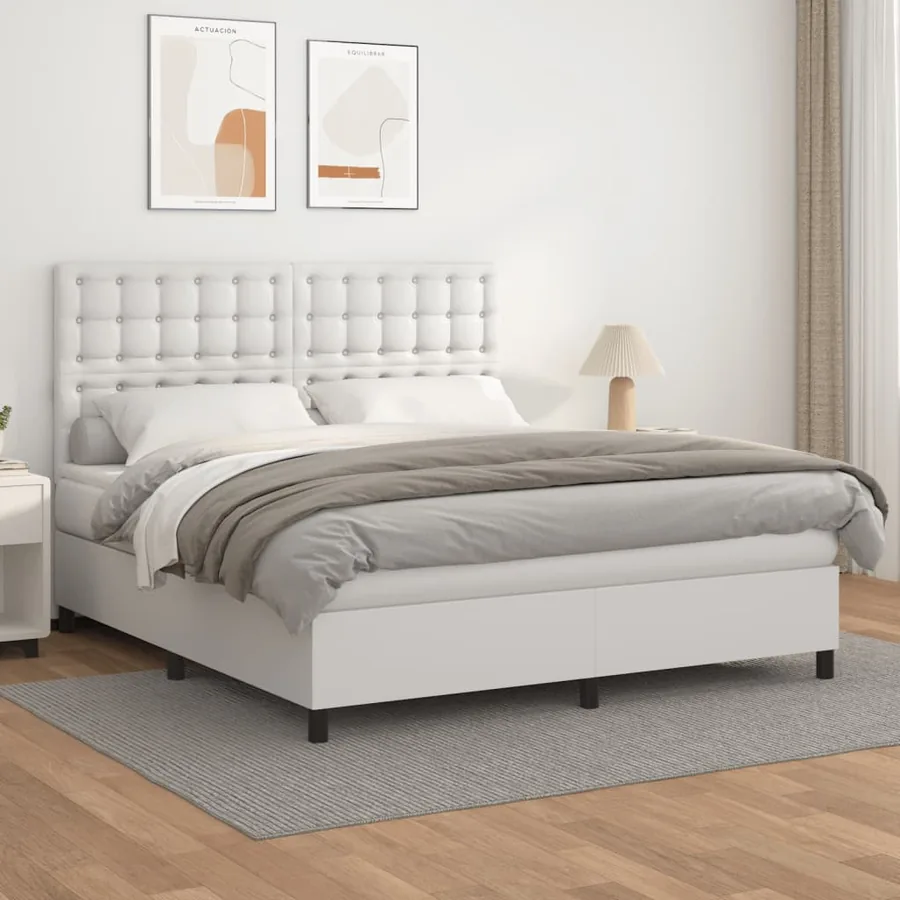 Sommier à lattes de lit avec matelas Blanc 160x200cm Similicuir