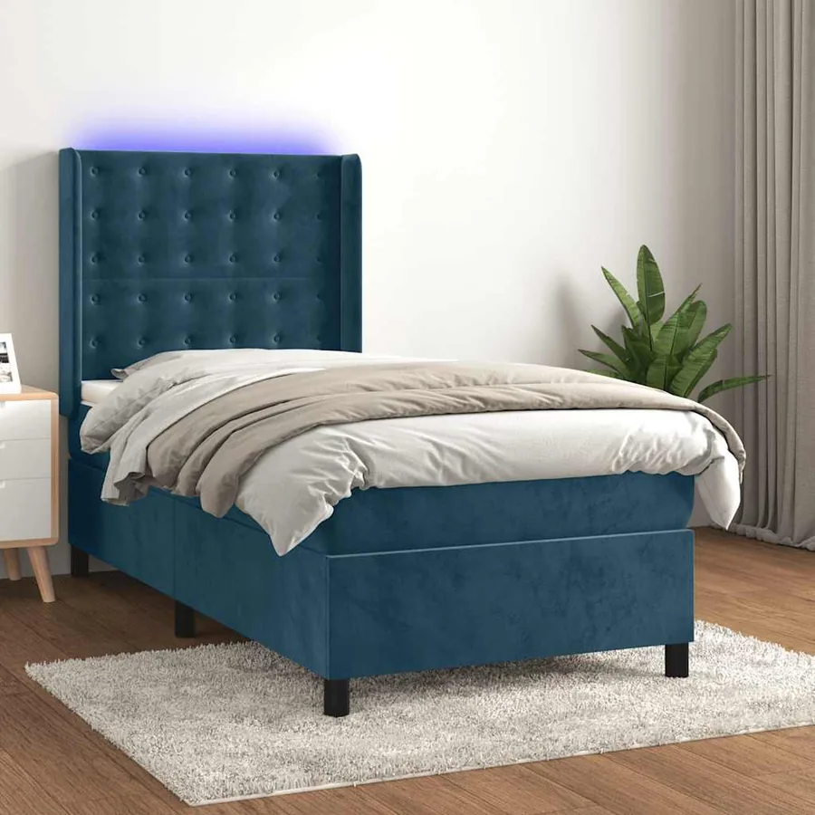 Sommier à lattes de lit matelas LED Bleu foncé 80x200cm Velours