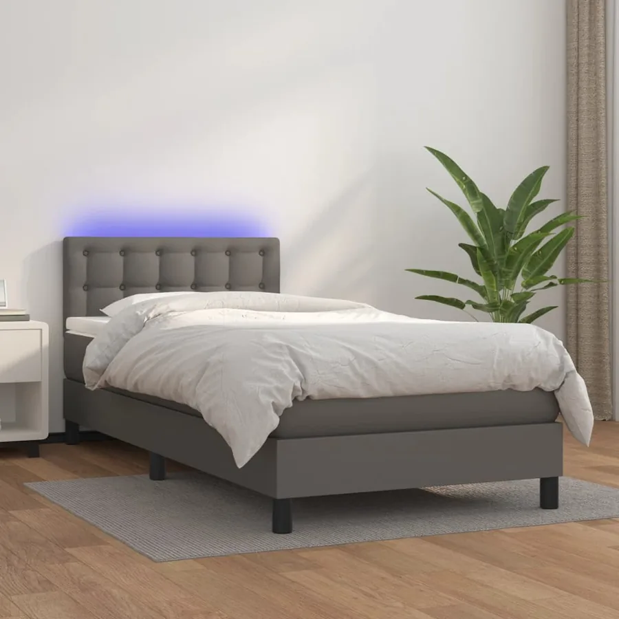Sommier à lattes de lit avec matelas et LED Gris 90x200 cm